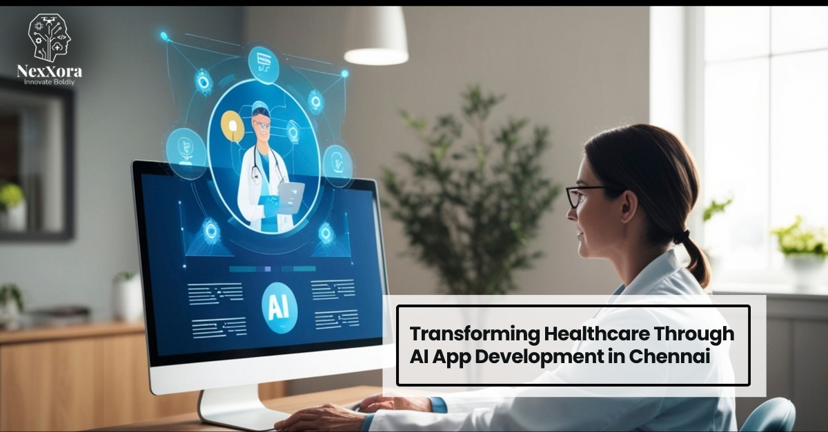 Doctor using AI software solutions on a digital platform, showcasing transforming healthcare through AI app development in Chennai 