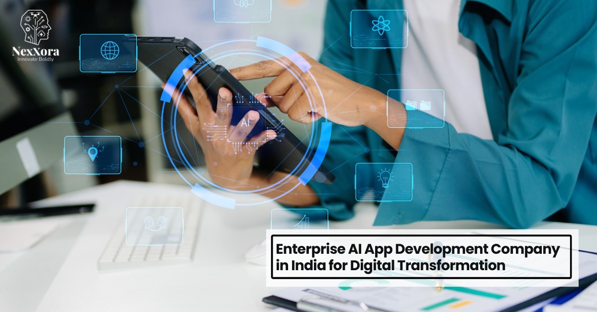 Professional using a smartphone with AI interface showcasing enterprise AI solutions for digital transformation