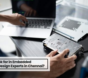 Embedded Hardware Design engineer testing PCB board and electronic components for industrial system development