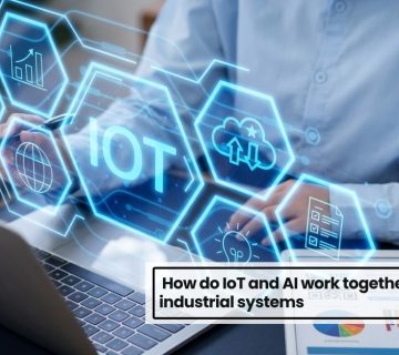 AI IoT technology displayed on laptop showing connected devices and smart industrial system integration