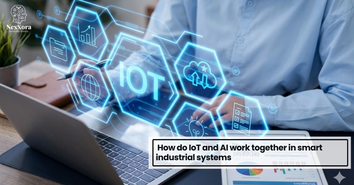AI IoT technology displayed on laptop showing connected devices and smart industrial system integration