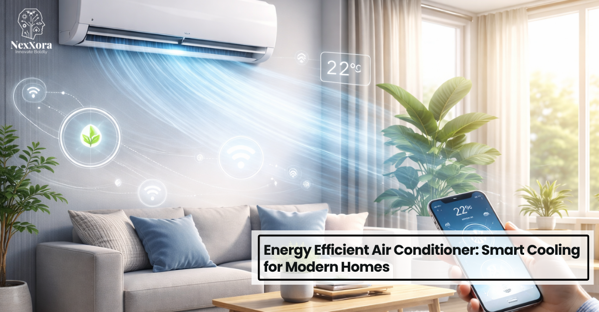 Energy efficient air conditioner controlled via smartphone optimizing cooling and reducing electricity usage