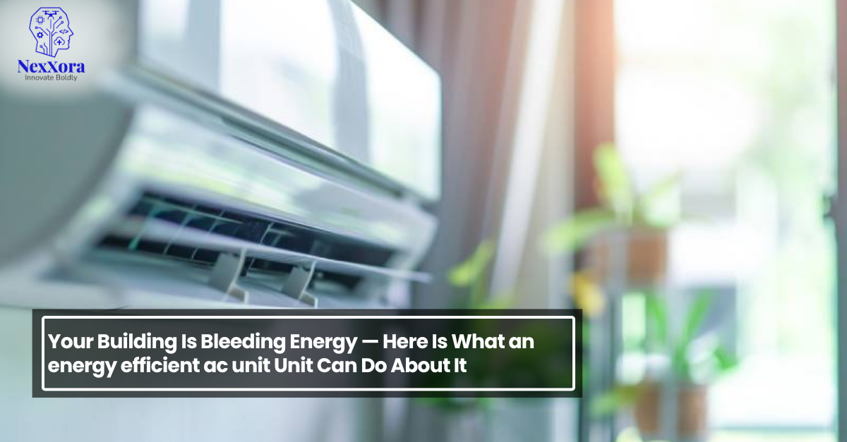 Lose up of an energy efficient AC unit installed indoors, improving cooling performance while reducing energy consumption in a modern building