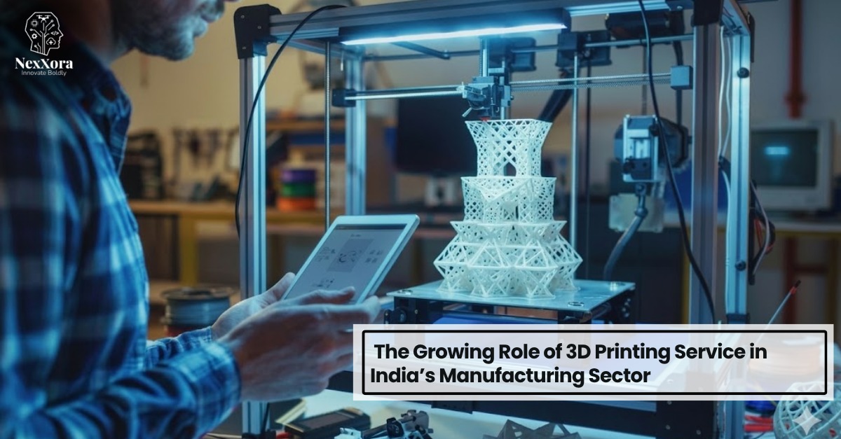 3D printing service creating complex prototype using advanced 3D printer in manufacturing setup