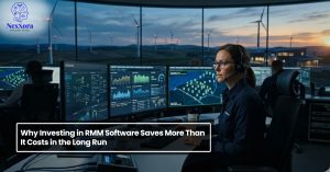 RMM software dashboard showing real time monitoring and management of systems in control center