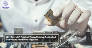 Embedded hardware engineer handling microchip and circuit board for IoT product design and development