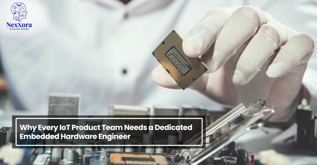 Embedded hardware engineer handling microchip and circuit board for IoT product design and development