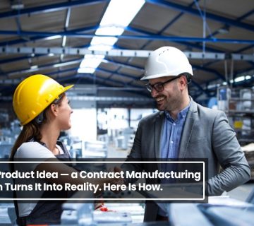 Contract manufacturing organization team discussing production process in industrial facility