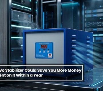 Industrial servo stabilizer unit in a data center environment maintaining stable voltage to protect equipment and improve energy efficiency